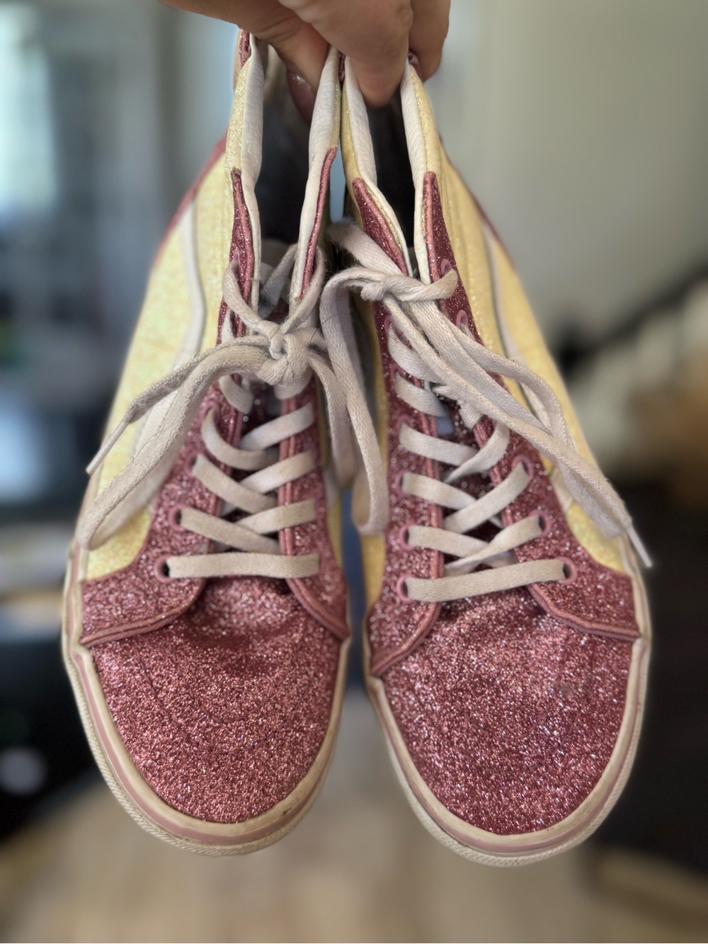 Vans Kids Glitter Pink and Yellow High-Top Sneakers